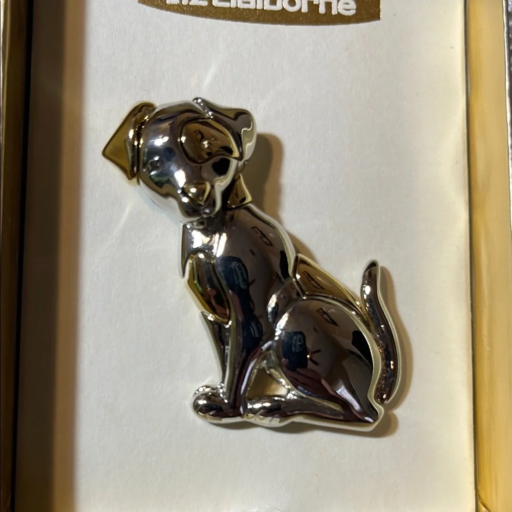 Liz Claiborne Shiny Silver Puppy Dog Brooch